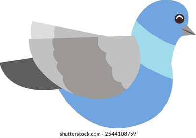 Ilustración de pájaro de dibujos animados azul y gris