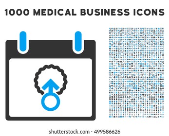 Blue And Gray Cell Penetration Calendar Day vector icon with 1000 medical business pictograms. Set style is flat bicolor symbols, blue and gray colors, white background.