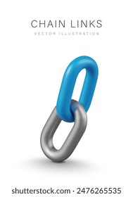 Blue and gray chain links connected together. Vector realistic closeup image