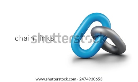 Blue and gray chain links. Vector realistic sign of communication, association