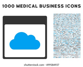 Blue And Gray Cloud Calendar Page vector icon with 1000 medical business pictograms. Set style is flat bicolor symbols, blue and gray colors, white background.