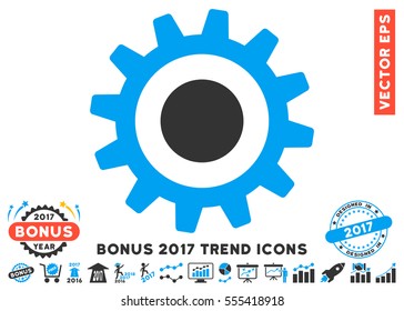 Blue And Gray Cogwheel icon with bonus 2017 year trend images. Vector illustration style is flat iconic bicolor symbols, white background.