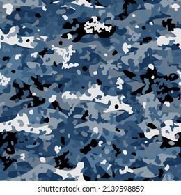 Blue and gray colors seamless pattern background of curved spots. Urban police texture from spread of geometric elements. Abstract vector background for banners backdrop, fabric, home decor, wrapping