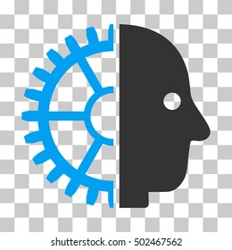Blue And Gray Cyborg Head interface toolbar icon. Vector pictograph style is a flat bicolor symbol on chess transparent background.