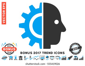 Blue And Gray Cyborg Head pictograph with bonus 2017 trend elements. Vector illustration style is flat iconic bicolor symbols, white background.