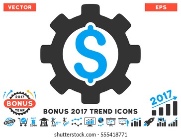 Blue And Gray Development Cost pictogram with bonus 2017 year trend elements. Vector illustration style is flat iconic bicolor symbols, white background.