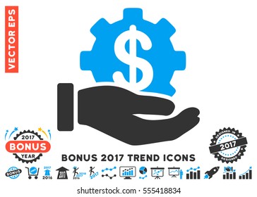 Blue And Gray Development Service icon with bonus 2017 year trend symbols. Vector illustration style is flat iconic bicolor symbols, white background.