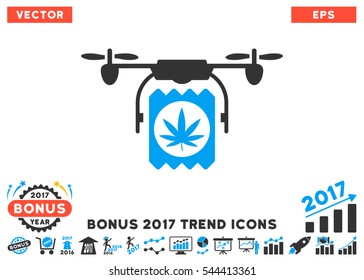 Blue And Gray Drone Cannabis Delivery pictograph with bonus 2017 trend elements. Vector illustration style is flat iconic bicolor symbols, white background.