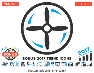 Blue And Gray Drone Screw Rotation pictograph with bonus 2017 year trend pictograms. Vector illustration style is flat iconic bicolor symbols, white background.
