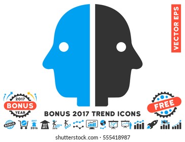 Blue And Gray Dual Face icon with bonus 2017 year trend design elements. Vector illustration style is flat iconic bicolor symbols, white background.