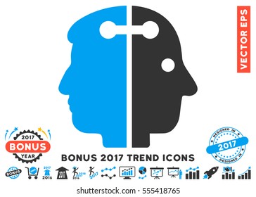 Blue And Gray Dual Head Connection icon with bonus 2017 trend elements. Vector illustration style is flat iconic bicolor symbols, white background.