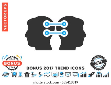 Blue And Gray Dual Heads Interface Connection icon with bonus 2017 trend pictograph collection. Vector illustration style is flat iconic bicolor symbols, white background.