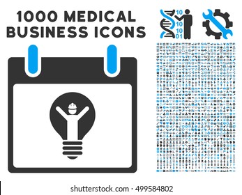 Blue And Gray Electrician Calendar Day vector icon with 1000 medical business pictograms. Set style is flat bicolor symbols, blue and gray colors, white background.