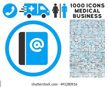 Blue And Gray Emails vector bicolor rounded icon. Image style is a flat icon symbol inside a circle, white background. Bonus set includes 1000 healthcare business elements.