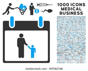 Blue And Gray Father Calendar Day vector icon with 1000 medical business pictograms. Set style is flat bicolor symbols, blue and gray colors, white background.