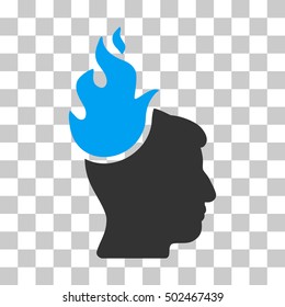 Blue And Gray Fired Head interface icon. Vector pictograph style is a flat bicolor symbol on chess transparent background.