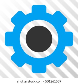 Blue And Gray Gear interface icon. Vector pictogram style is a flat bicolor symbol on diagonal hatch transparent background.