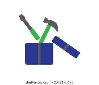 Blue Gray gift box, hammer and screwdriver