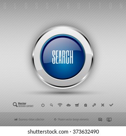 Blue and gray glossy button with. Vector design elements.