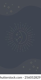 Blue Gray Golden Outlines Astrology Esoteric Lunar Aesthetic Trendy Mobile Phone Wallpaper Or Social Media Stories Vector Design