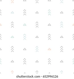 Blue, gray, green, red triangular geometric shapes. Seamless vector pattern. Endless texture for baby swaddle blankets, bibs, bed linen, fabric, scrapbook