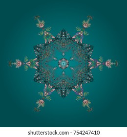 Blue, gray and green snowflakes. Christmas pattern with snowflakes abstract background. Holiday design for Christmas and New Year fashion prints. Vector illustration.