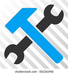 Blue And Gray Hammer and Wrench interface icon. Vector pictograph style is a flat bicolor symbol on diagonal hatch transparent background.