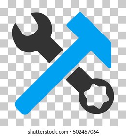 Blue And Gray Hammer and Wrench interface pictogram. Vector pictograph style is a flat bicolor symbol on chess transparent background.