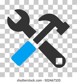 Blue And Gray Hammer and Wrench toolbar pictogram. Vector pictograph style is a flat bicolor symbol on chess transparent background.