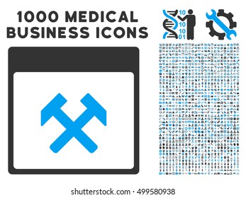 Blue And Gray Hammers Calendar Page vector icon with 1000 medical business pictograms. Set style is flat bicolor symbols, blue and gray colors, white background.