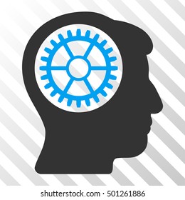 Blue And Gray Head Cogwheel toolbar icon. Vector pictogram style is a flat bicolor symbol on diagonal hatch transparent background.