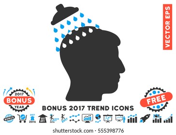 Blue And Gray Head Shower pictograph with bonus 2017 trend images. Vector illustration style is flat iconic bicolor symbols, white background.