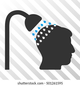 Blue And Gray Head Shower toolbar icon. Vector pictograph style is a flat bicolor symbol on diagonal hatch transparent background.