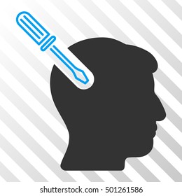 Blue And Gray Head Surgery Screwdriver toolbar pictogram. Vector pictogram style is a flat bicolor symbol on diagonal hatch transparent background.