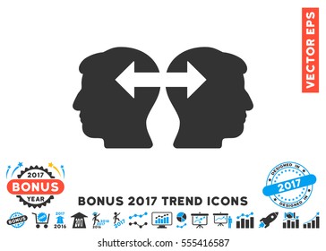Blue And Gray Heads Exchange Arrows pictogram with bonus 2017 year trend design elements. Vector illustration style is flat iconic bicolor symbols, white background.