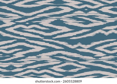 Blue gray ikat jagged diagonal flow , Ornament pattern blurred ogee endless textile stripe drawing trendy fashion colorful vector print illustration ornamental seamless ethnicity beautiful