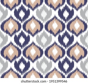 Blue and gray Ikat Seamless Pattern for Fabric. Abstract Seamless pattern for home decor ideas. Vector illustration