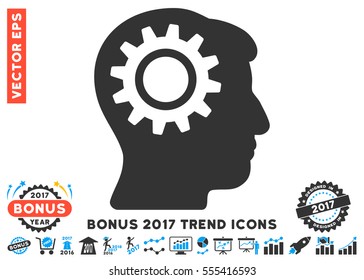 Blue And Gray Intellect Gear pictograph with bonus 2017 trend design elements. Vector illustration style is flat iconic bicolor symbols, white background.
