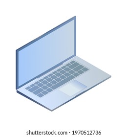 blue gray isometric laptop. opened digital device from front side. modern wireless technology for learning, work. simple template for advertising, print, social media, websites on white background