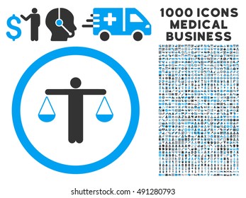 Blue And Gray Lawyer vector bicolor rounded icon. Image style is a flat icon symbol inside a circle, white background. Bonus clipart is 1000 medicine business pictographs.