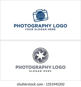 Blue gray line art camera people shoot combination mark logo design concept vector suitable for photography services school events