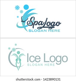 Blue gray line art logo design people with snow combined swoosh suitable for spa aesthetics health technology skin care