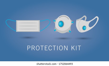 blue and gray medical masks protection accessories line style icon for covid19 prevention method vector illustration design