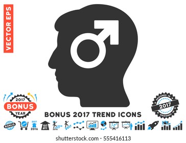Blue And Gray Mind Potency pictograph with bonus 2017 year trend clip art. Vector illustration style is flat iconic bicolor symbols, white background.