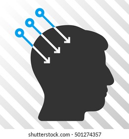 Blue And Gray Neural Interface Connectors toolbar pictogram. Vector pictogram style is a flat bicolor symbol on diagonal hatch transparent background.