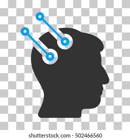 Blue And Gray Neural Interface Connectors toolbar pictogram. Vector pictograph style is a flat bicolor symbol on chess transparent background.