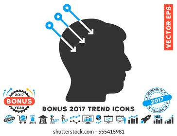 Blue And Gray Neural Interface Connectors icon with bonus 2017 year trend icon set. Vector illustration style is flat iconic bicolor symbols, white background.