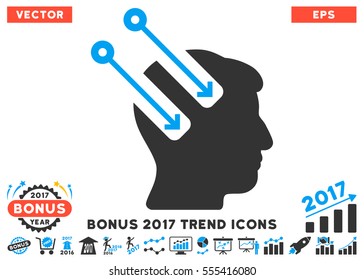 Blue And Gray Neural Interface icon with bonus 2017 year trend pictures. Vector illustration style is flat iconic bicolor symbols, white background.