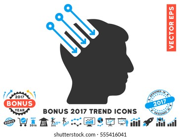 Blue And Gray Neuro Interface icon with bonus 2017 year trend clip art. Vector illustration style is flat iconic bicolor symbols, white background.