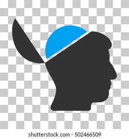 Blue And Gray Open Brain interface toolbar pictogram. Vector pictogram style is a flat bicolor symbol on chess transparent background.